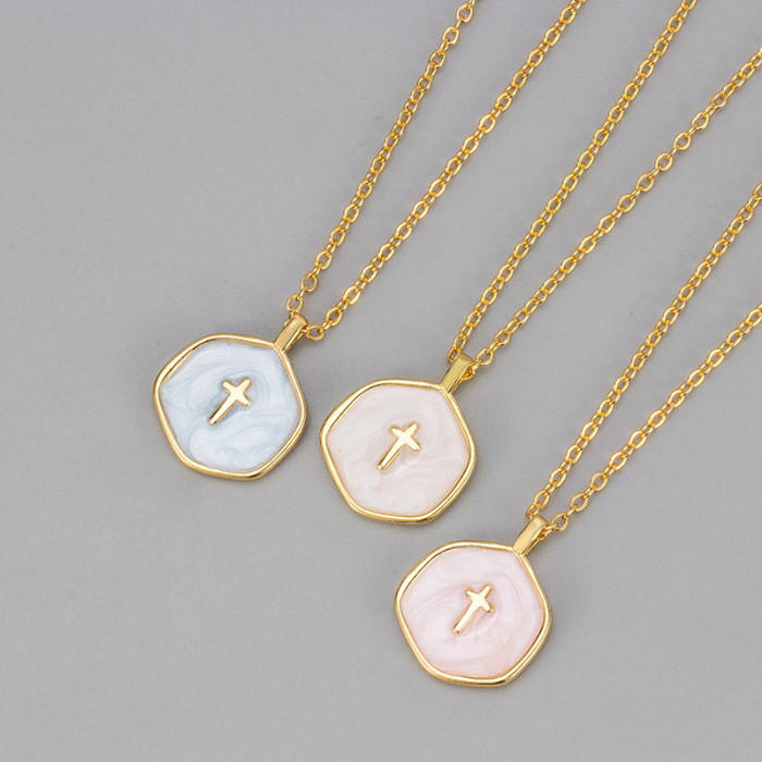 New European and American Cross-Border Colorful Enamel Oil Drop Cross Necklace for Women Simple Niche Versatile Collarbone Chain