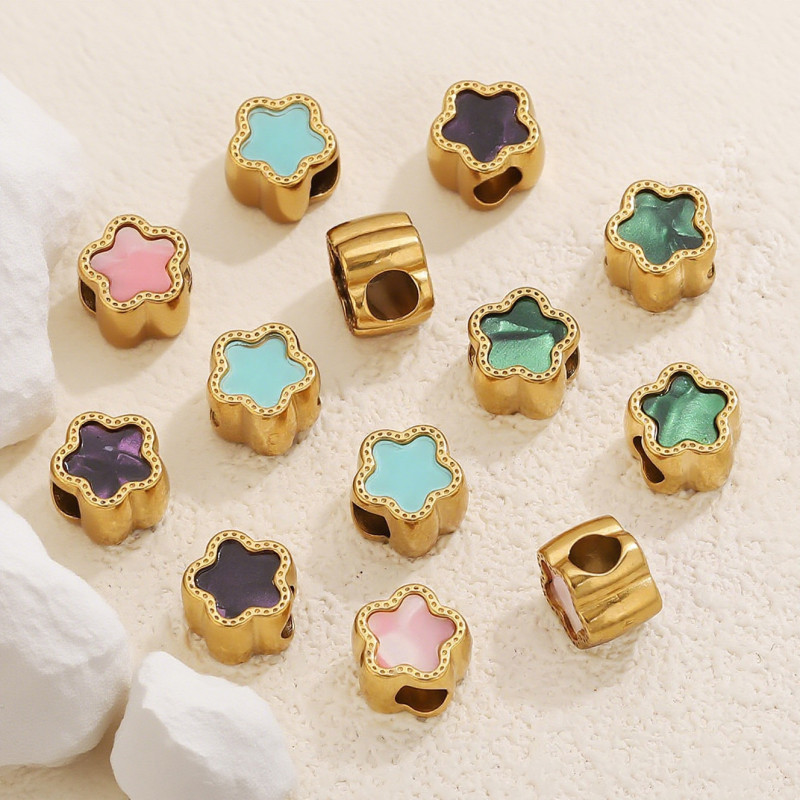 Stainless Steel Perforated Star Beads Cartoon Cute Wind Drop Oil Acrylic Spacer Beads Titanium Steel Jewelry Accessories Wholesale