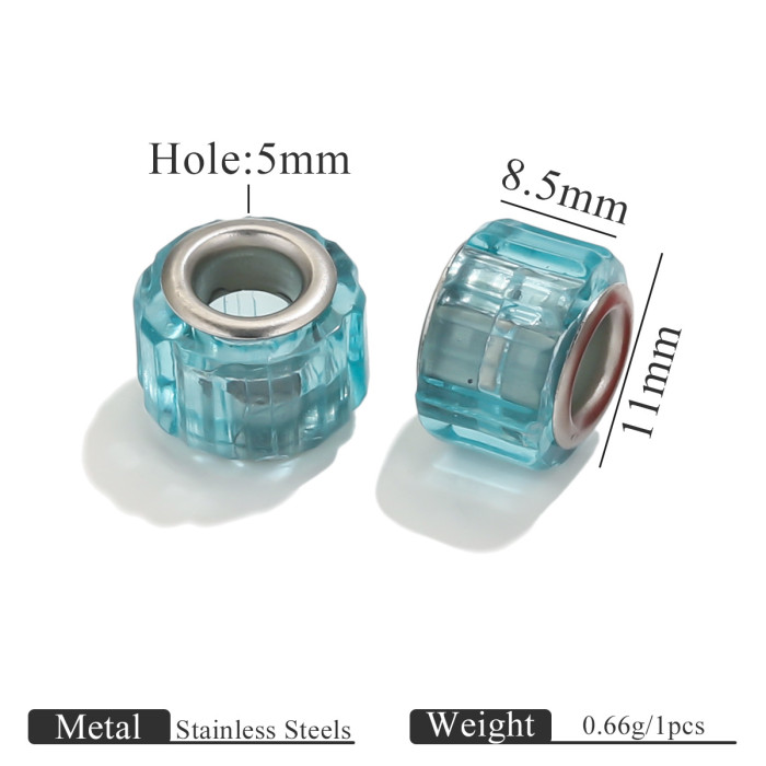 Resin Candy Color Transparent Rhombus Stainless Steel Bracelet Beads Cylinder Large Hole Beads DIY Bracelet Necklace...