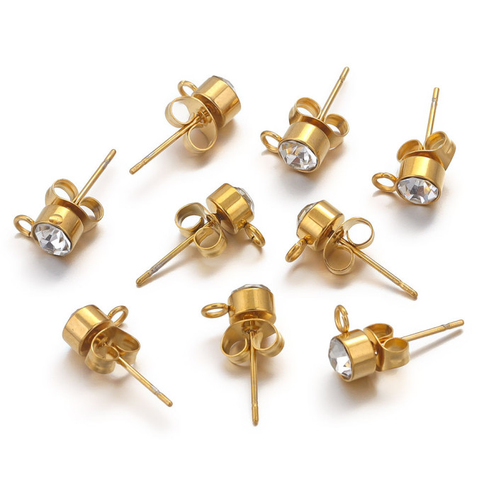 Stainless Steel Rhinestone Earring Studs Accessories DIY Earring Accessories Bead Hoop Round Bead Earrings Gold Plated Factory Direct Sale