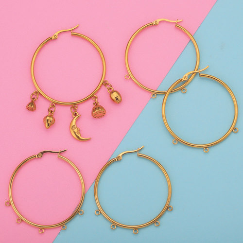 DIY Stainless Steel Hoop Earrings with Rings Large Hoop Exaggerated Titanium Stainless Steel DIY Hoop Earrings Accessories Wholesale