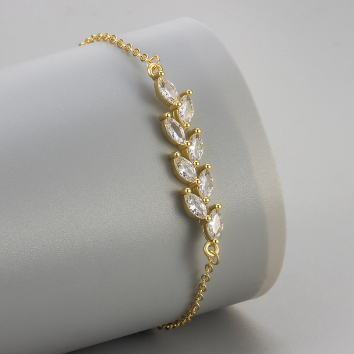 European and American Fashion Full Diamond Leaf Bracelet Jewelry High-end Fashion Versatile Zircon Bracelet for Women with Unique Design