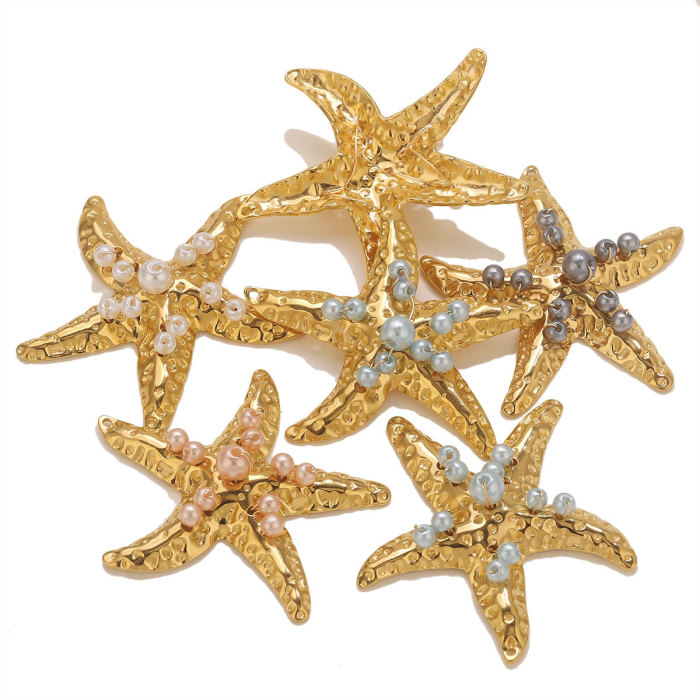 European and American Cross-Border New Stainless Steel Starfish Inlaid Pearl DIY Handmade Accessories