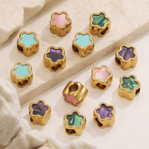 Stainless Steel Perforated Star Beads Cartoon Cute Wind Drop Oil Acrylic Spacer Beads Titanium Steel Jewelry Accessories Wholesale