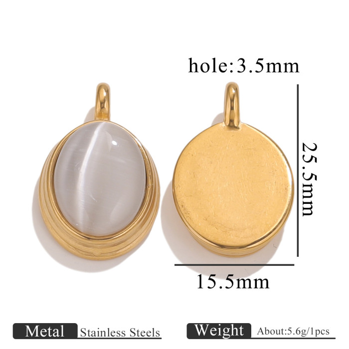 Vintage Style Natural Stone Pendant Stainless Steel Tiger Eye Oval Gemstone Pendant DIY Jewelry Accessories Multiple...