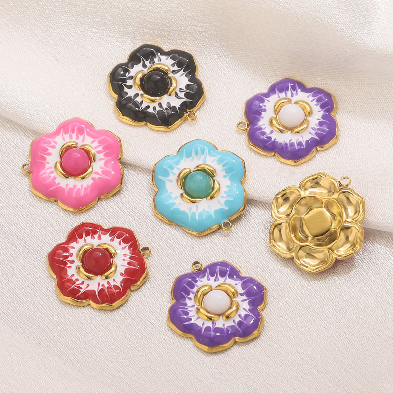 Stainless Steel Oil Drop Flower Pendant DIY Titanium Steel Pendant Necklace Jewelry Accessories Wholesale