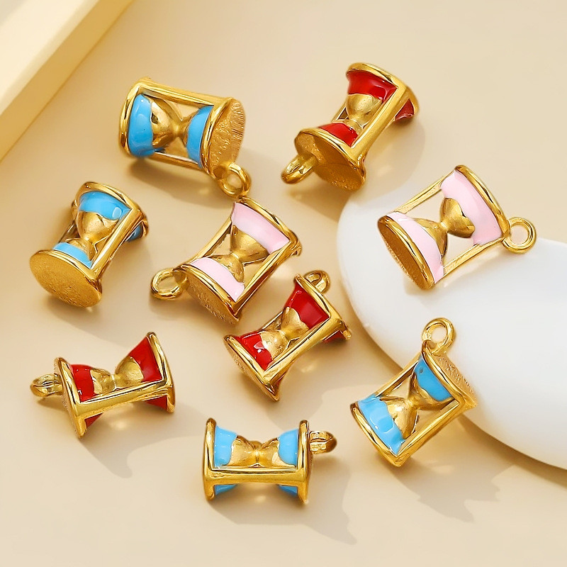 18K Gold Plated Stainless Steel Color Retention Gold Color Oil Drop Hourglass Pendant DIY Jewelry Accessories