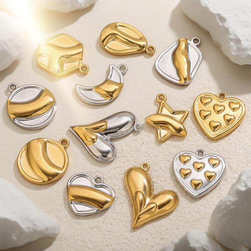 Stainless Steel Gold Round Moon Water Drop Pendant DIY Jewelry Necklace Bracelet Accessories Wholesale