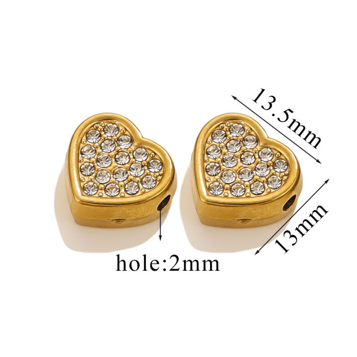 Stainless Steel Crystal Zircon Hollow Heart Peach Heart Beads Bracelet Beads Heart-shaped DIY Jewelry Accessories