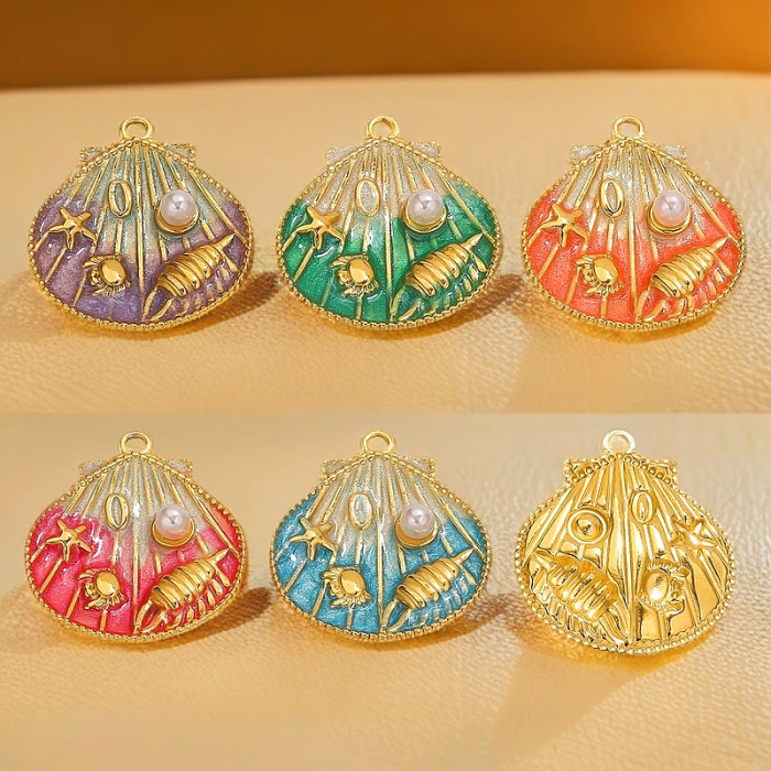 Stainless Steel Vacuum Electroplating Color Retention Gradient Drip Oil Shell Pendant DIY Jewelry Accessories Handmade Wholesale