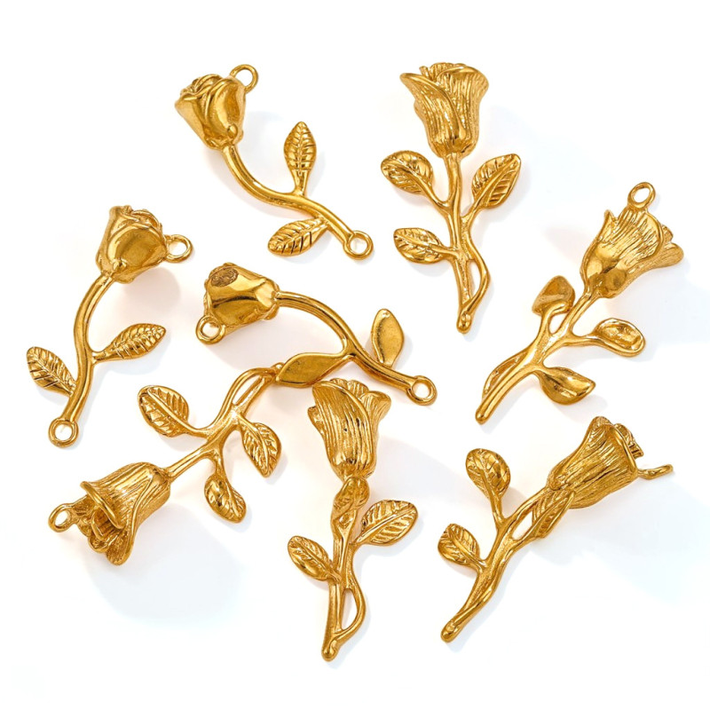 Stainless Steel DIY Pendant Titanium Steel Vacuum Plated 18K Gold Color Retention 3D Rose Gold Fashion Trendy Pendant