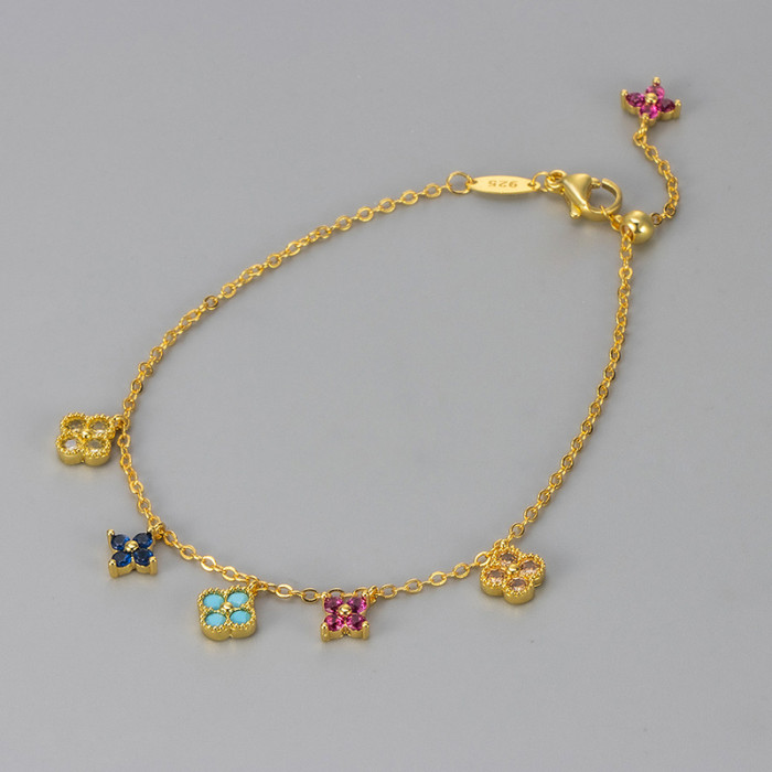 New Multicolor Four-Leaf Clover Bracelet Niche Design French Light Luxury Women Versatile Stackable Bracelet Jewelry