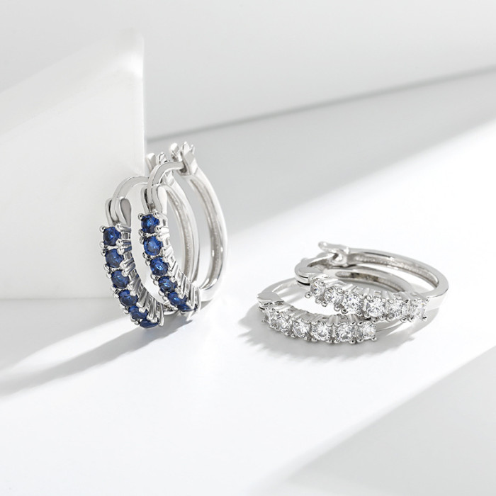 Wish Niche Stone-Studded Earrings Simple Versatile Elegant Earrings Hoop Colorful Sapphire Earrings