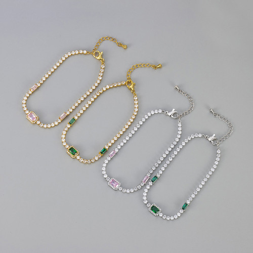 Cross-Border European and American Pink Square Full Diamond Crystal Bracelet for Women, Light Luxury Niche Emerald Exquisite Best Friend Bracelet Manufacturer
