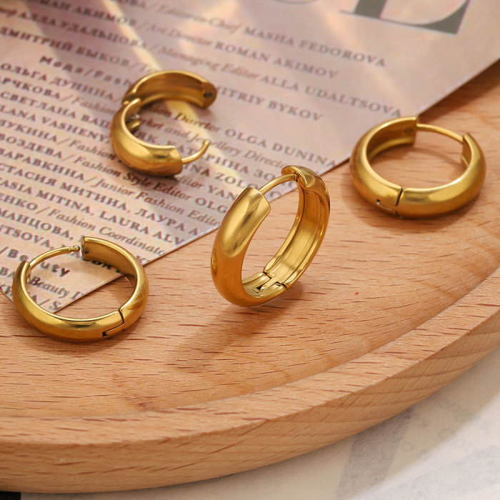 INS European and American Style Circle Smooth Earrings Simple Fashion Stainless Steel 18K Real Gold Hoop Earrings Niche Ear Jewelry Accessories