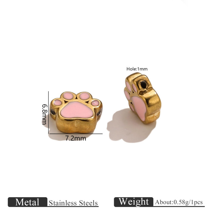 Colorful Oil Drop Animal Paw Print Beads Stainless Steel Cute Cat Paw Dog Paw Loose Beads DIY Bracelet Jewelry Access...