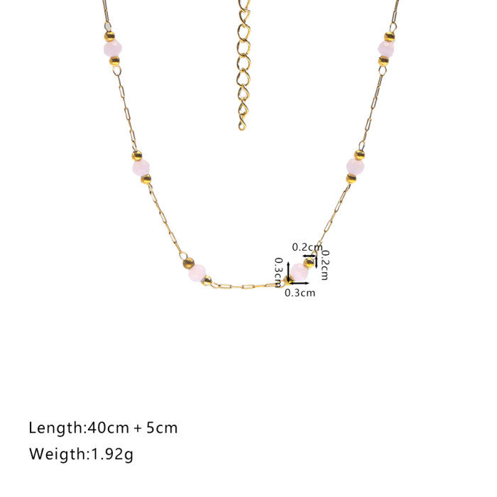 Ins Style Natural Stone Bead Chain Necklace Bracelet Stainless Steel Chain Simple Exquisite Layered Summer Short Style