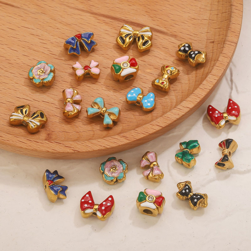 DIY Stainless Steel Jewelry Accessories 18K Gold Plated Oil Drop Bowknot Small Pendant Bracelet Pendant Accessories Wholesale