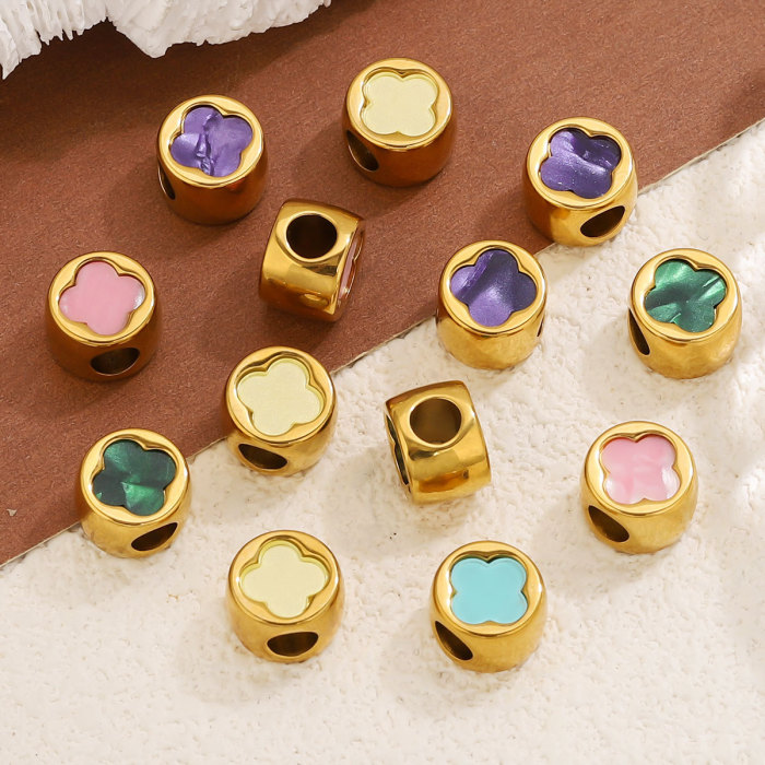 Stainless Steel Large Hole Acrylic Four-Leaf Clover Beads DIY Necklace Bracelet Spacer Beads Jewelry Accessories