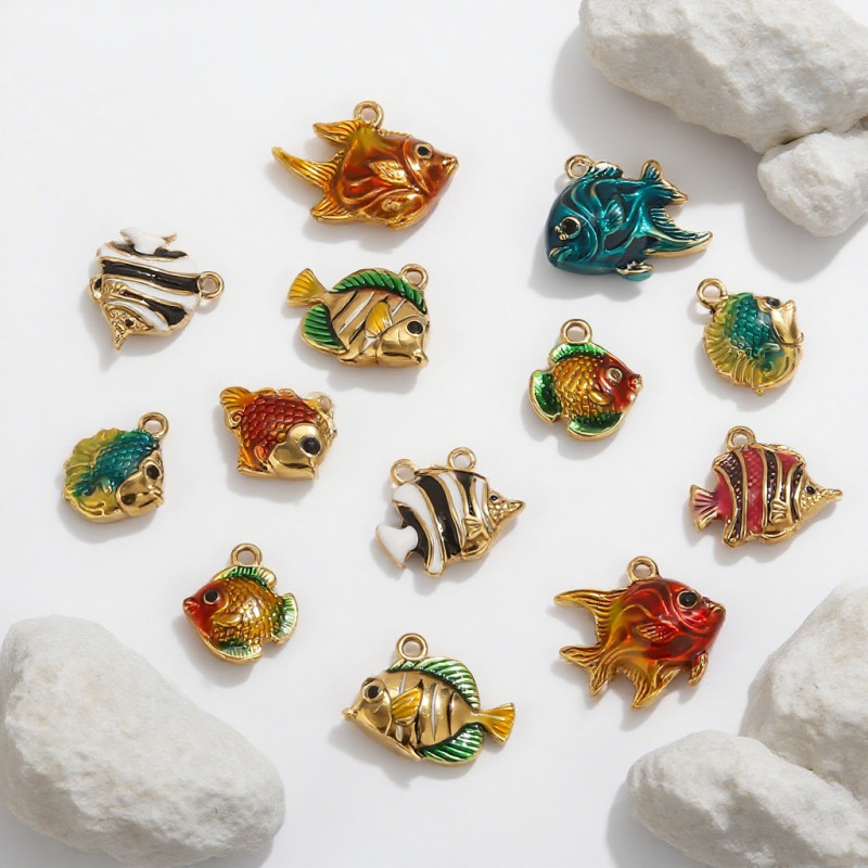 Stainless Steel Exquisite Cute Fish Pendant Enamel Drip Oil Craft Handmade DIY Necklace Bracelet Trendy Jewelry Pendant