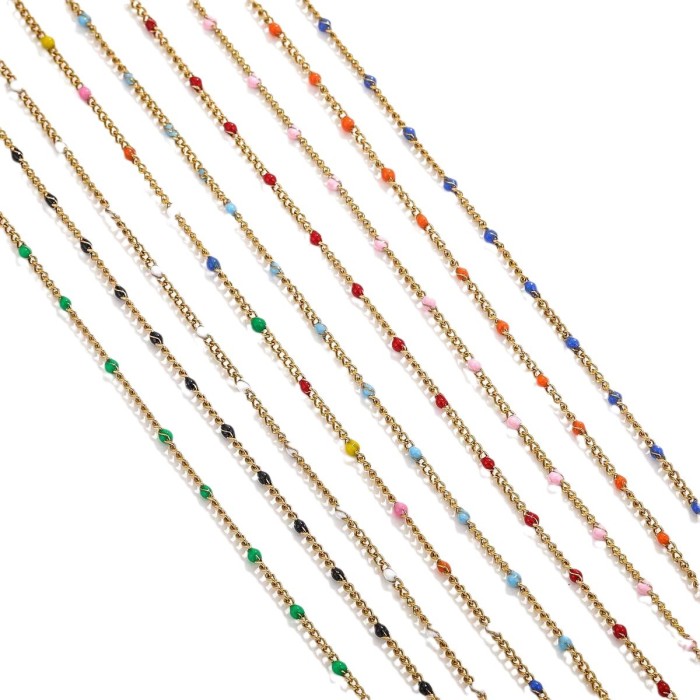 Color-Retaining 18K Gold Enamel Color Drop Glaze Bead Chain DIY Jewelry Collarbone Chain Round Bead Bracelet Hand Rop...