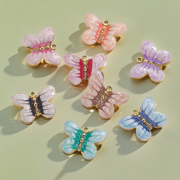 Stainless Steel Cartoon Butterfly Pattern Cartoon Pendant Oil Drop Enamel Bag DIY Jewelry Accessories Vacuum Gold Pla...