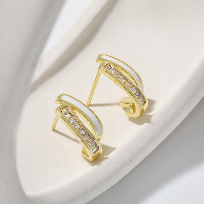 Earrings for Women Internet Celebrity Korean Earrings Simple Fashion Ear Studs 2022 New Irregular Enamel Half Round E...