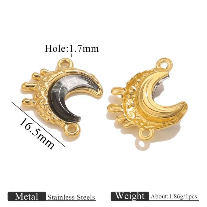 Stainless Steel Starry Sky Series Dreamy Colorful Moon Double Hole Pendant DIY Necklace Accessories