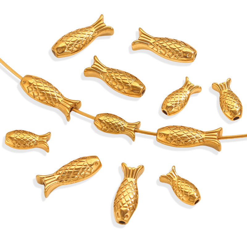 Stainless Steel Gold-Plated Colorful Fish Tube Spacer Beads Dragon Boat DIY Bracelet Hand Rope Yearly Abundance Accessories Koi Fish Jewelry Components