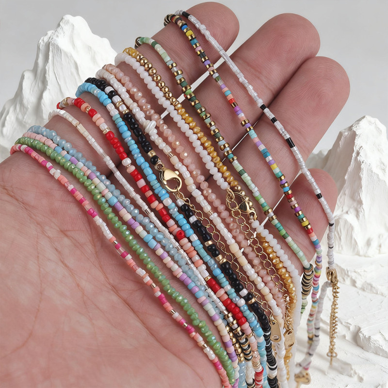 Stainless Steel Elegant Beaded Necklace Bohemian Style Chain Rice Beads DIY Necklace Handmade Irregular Necklace