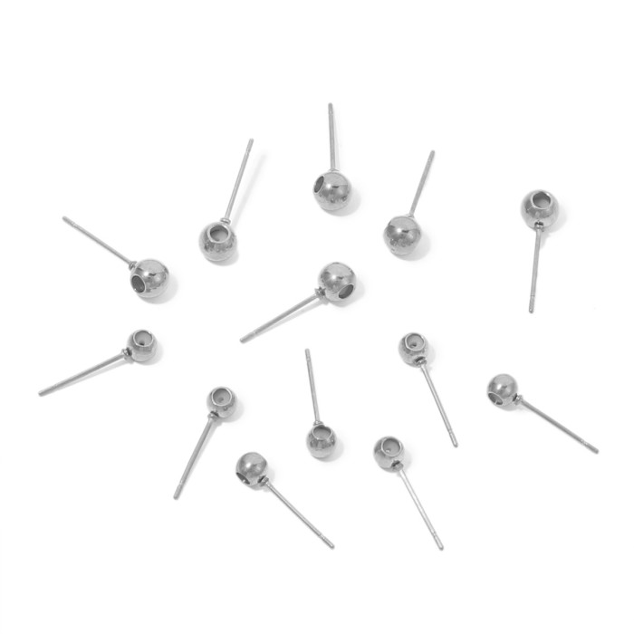 Stainless Steel Universal Ear Studs 18k Vacuum Gold Plated Silicone Pull Needle Bead Needle DIY Jewelry Accessories
