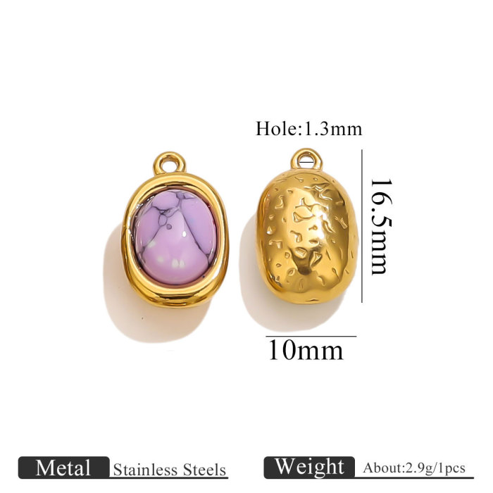304 Stainless Steel Irregular Size Oval Groove Inlaid Natural Stone Pendant Bohemian Style Handmade DIY