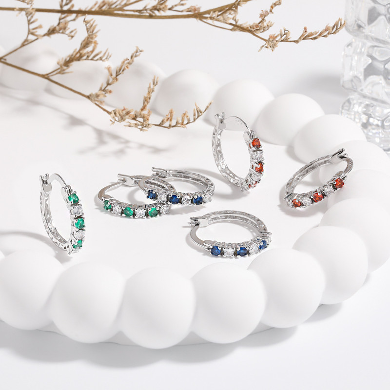 European and American Cross-Border Hot-Selling Exquisite Two-Tone Earrings Hollow Trendy Simple Inlaid Diamond Spacer Sapphire Earrings
