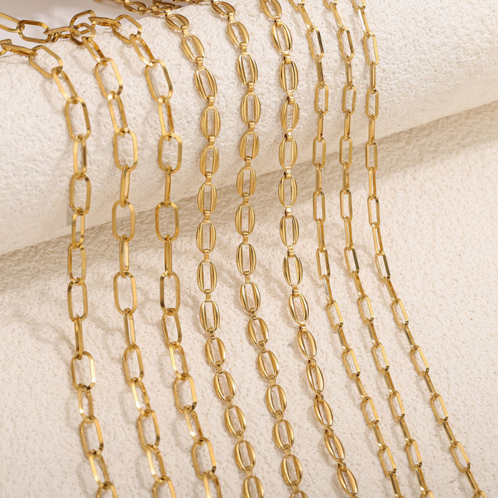 18K Gold Plated Stainless Steel Chain O Link Necklace Bracelet DIY Chain Bead Chain Jewelry Long Cross Chain