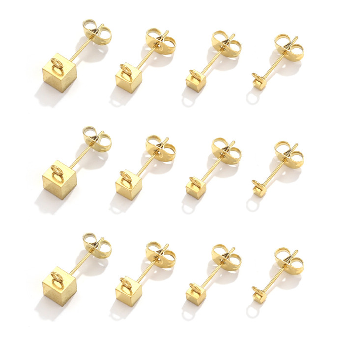 Style Stainless Steel Square Earring Posts DIY Earring Backs with Holes Jewelry Accessories Titanium Steel Earring Ma...