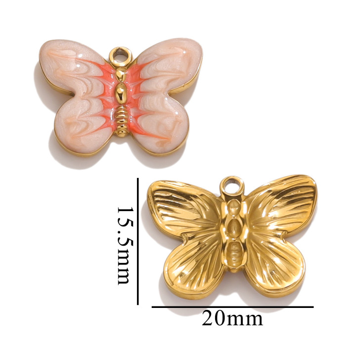 Stainless Steel Cartoon Butterfly Pattern Cartoon Pendant Oil Drop Enamel Bag DIY Jewelry Accessories Vacuum Gold Pla...