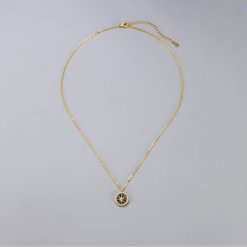 Cross-Border Micro-Inlaid Round Pendant Dynamic Eight-Pointed Star Necklace for Women Oil-Drip Star Niche Design Hip-Hop Sweater Chain Elegant Trendy