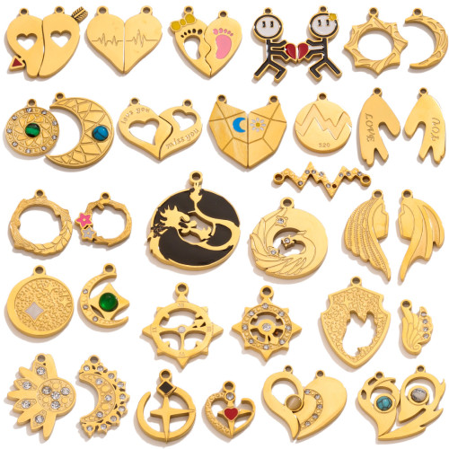 Cross-border Personalized Fashion Cute DIY Jewelry Accessories 18k Gold Plated Stainless Steel Valentine's Day Couple Jewelry Pendant