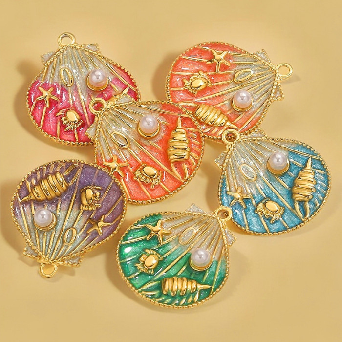 Stainless Steel Vacuum Electroplating Color Retention Gradient Drip Oil Shell Pendant DIY Jewelry Accessories Handmade Wholesale
