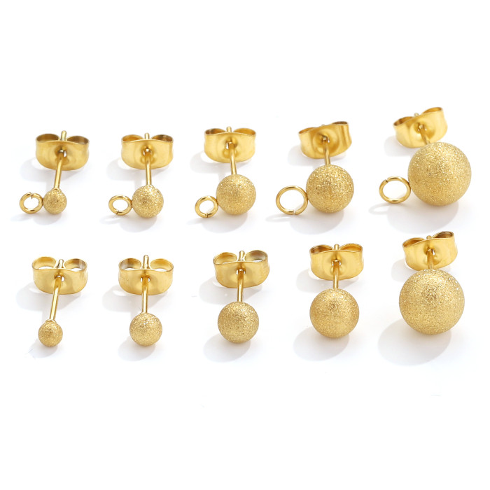 Stainless Steel Matte Gold Beads Welding Pins with Hanging Titanium Steel Earrings Studs DIY Handmade Jewelry Accessories Wholesale