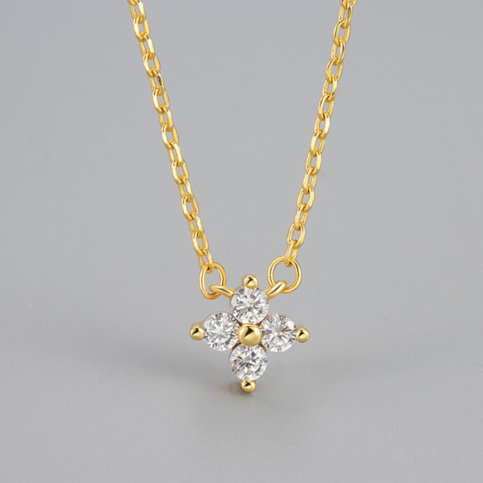 Foreign Trade Fashion Cross-Border New Hot-Selling Four-Leaf Clover Zircon Necklace for Women Versatile Light Luxury Niche High-End Clavicle Chain