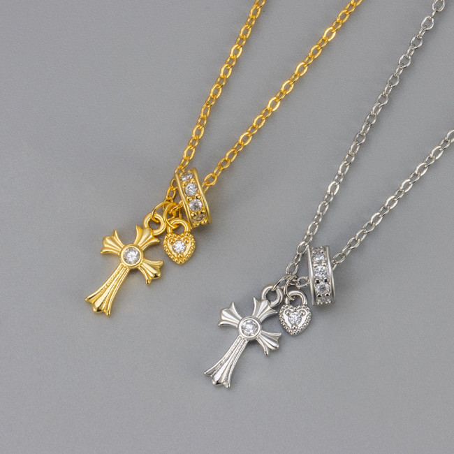 New Small Point Drill Cross Heart Necklace for Women, Niche Fashion Versatile Light Luxury Exquisite Whitening Collarbone Chain