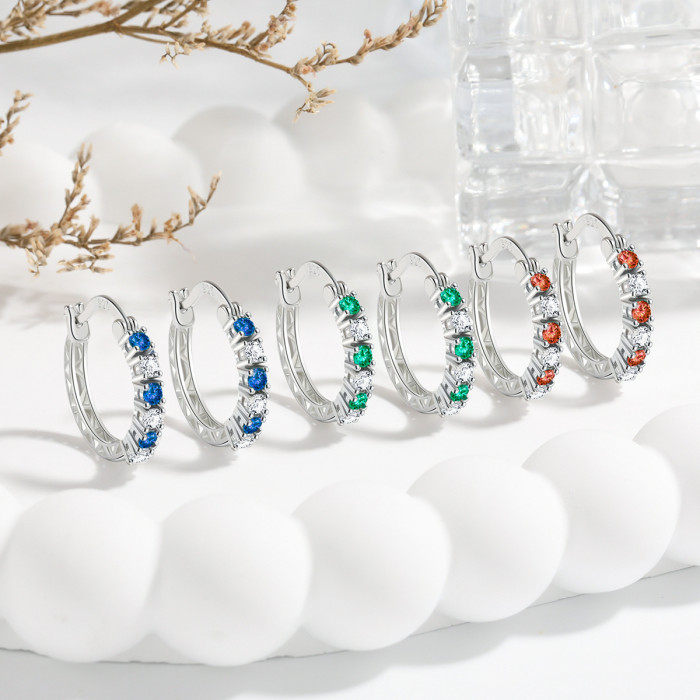 Hot-Selling Exquisite Two-Tone Earrings Hollow Trendy Simple Stone-Inlaid Spacer Sapphire Earrings