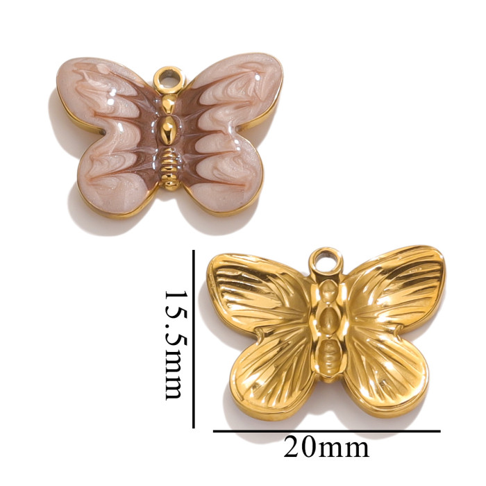 Stainless Steel Cartoon Butterfly Pattern Cartoon Pendant Oil Drop Enamel Bag DIY Jewelry Accessories Vacuum Gold Pla...
