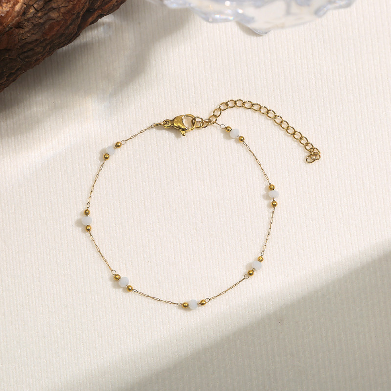 Ins Style Natural Stone Bead Chain Necklace Bracelet Stainless Steel Chain Simple Exquisite Layered Summer Short Style