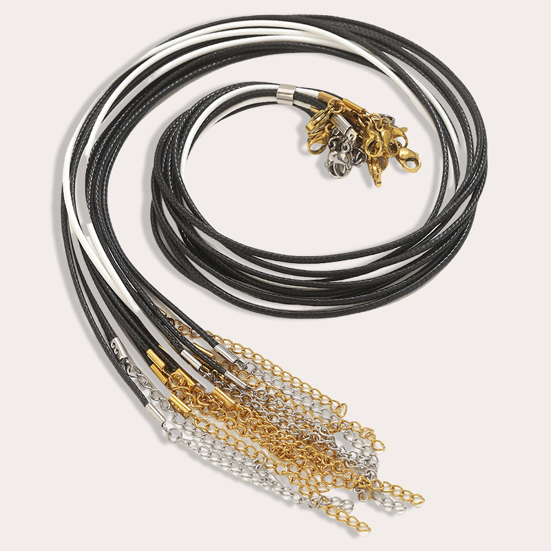 Stainless Steel Adjustable Handmade Hanging Rope Necklace Korean Wax Rope Leather Rope Simple Black DIY Chain Pendant