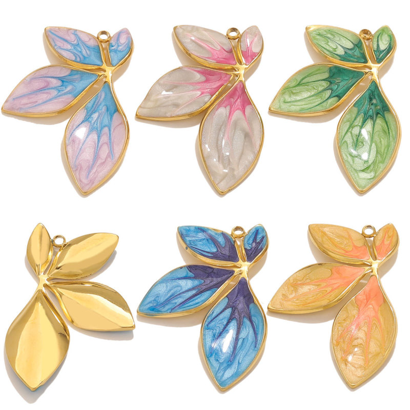 Stainless Steel European and American INS Style Left Half Four Leaf Gradient Oil Drop Pendant DIY Handmade Jewelry Accessories