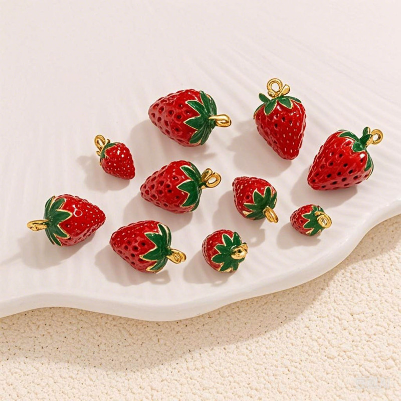 Stainless Steel Oil Drop Red White Strawberry Various Sizes DIY Jewelry Accessories Keychain Bag Pendant