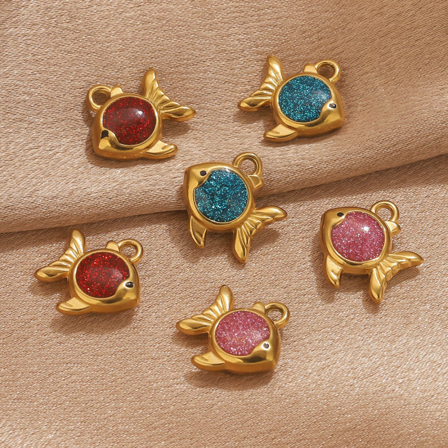 Stainless Steel Jewelry Cute Cartoon Small Pendant Gold Drip Fish DIY Necklace Bracelet Bag Charm