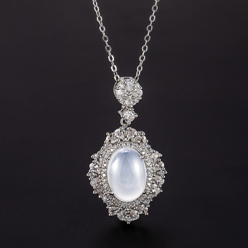 Imitation White Chalcedony Pigeon Egg Pendant 2024 New Sweater Chain Light Luxury High-end Exquisite Niche Temperament Necklace for Women